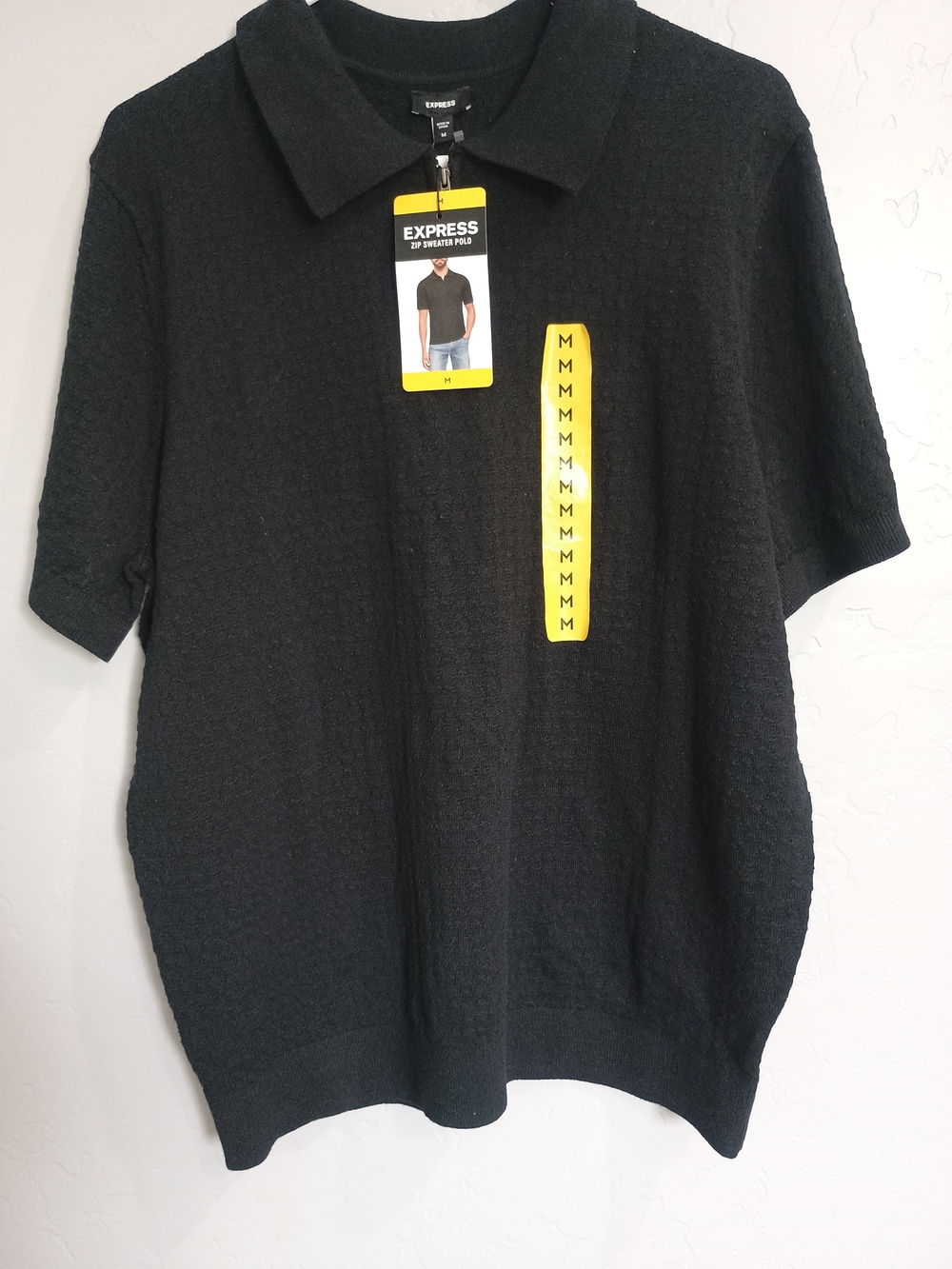 Express Men’s Black Short-Sleeve Textured Polo
